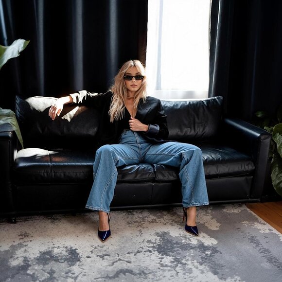 Women Sapphire Blue Slingback Stiletto Heels Closed Toe Pumps Slip On High Heels - Picture 3 of 7